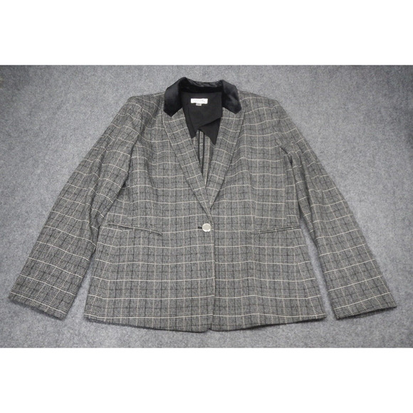 Tahari Arthur S Levine Blazer Jacket Womens Size 16 Gray Plaid 1 Button Collared - Picture 1 of 11